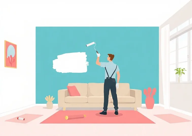 Peintre appliquant la peinture au rouleau sur un mur de salon